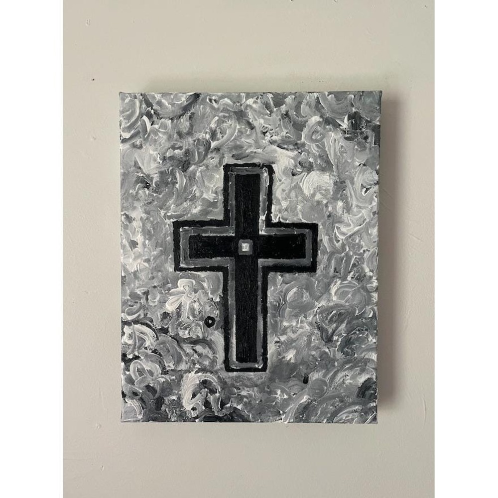 Selah – Original 11x14 Cross Painting Minimalist Christian Art Black & White Art